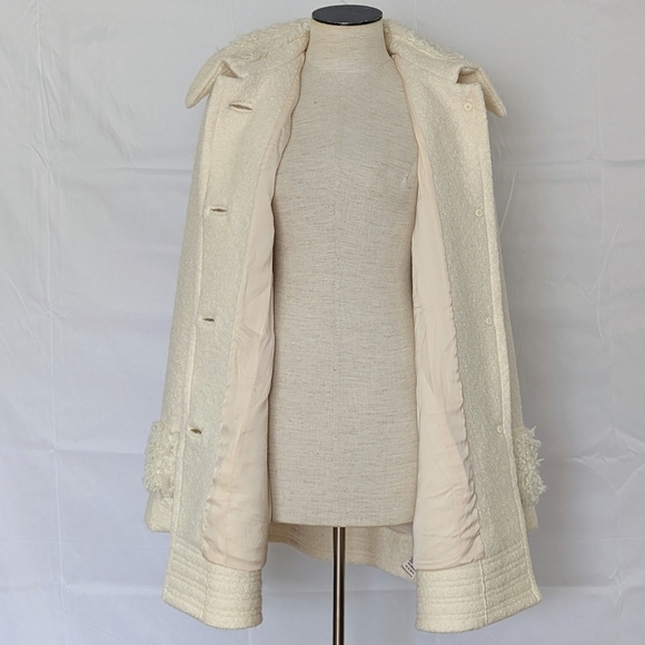 Free People Coat Jacket Wool Blend Sherpa Trim Button Front Lined Ivory L NWT - Picture 5 of 16
